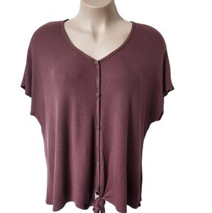 Waffle Knit Tie Front Short Sleeve Top | Home Girl Society | 2XL